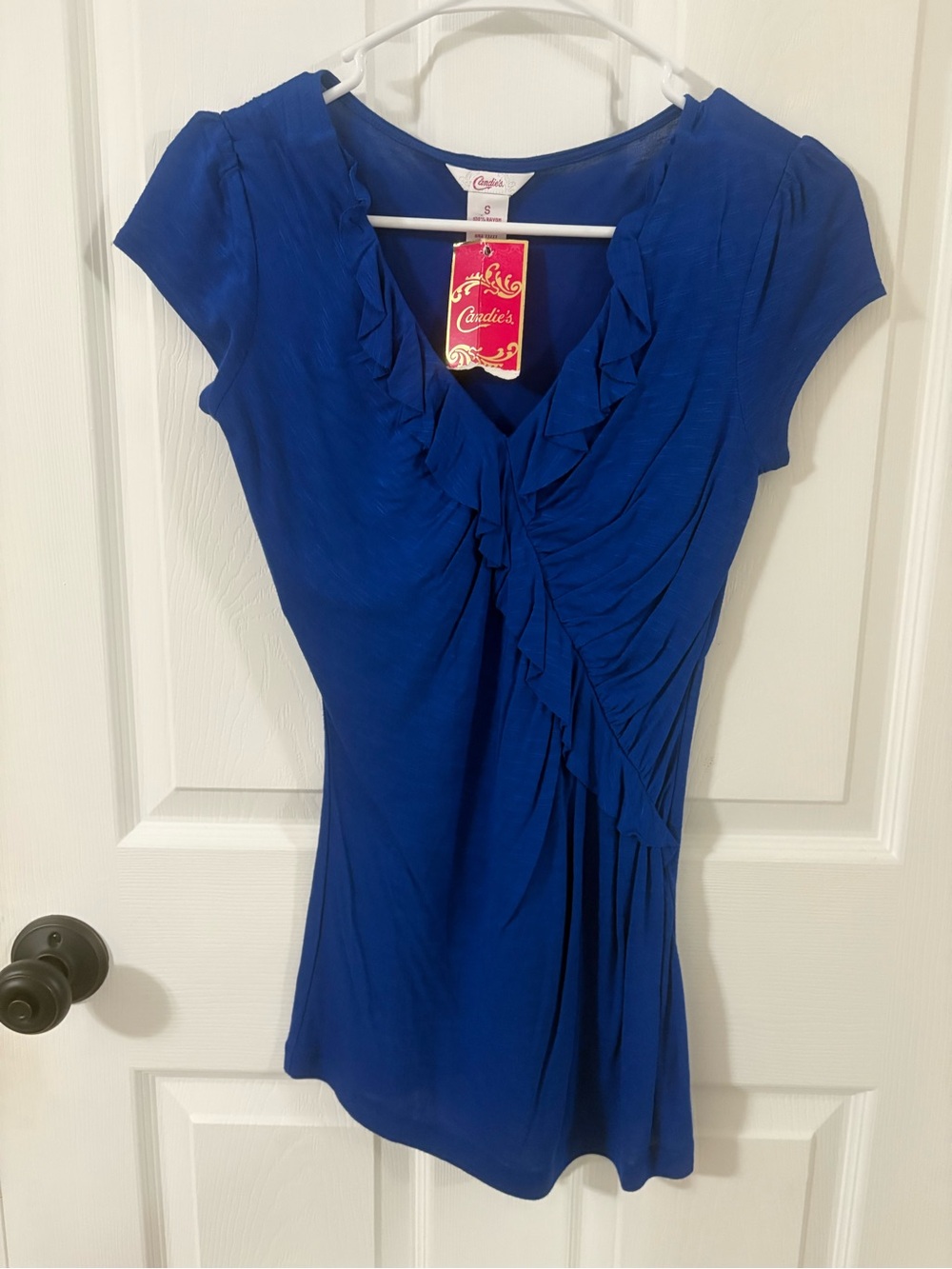 Candie's Bold Royal Blue Ruffle V-Neck Blouse